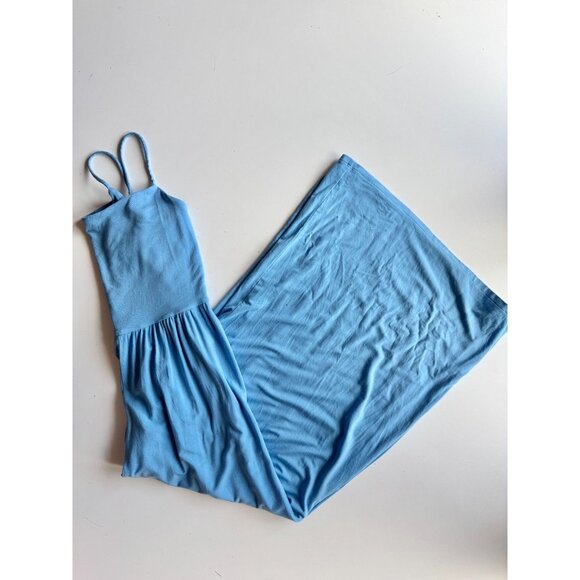 Aritzia WILFRED Market Wave Blue Jersey Square Neck Wide Leg Jumpsuit, Size S - Picture 1 of 15